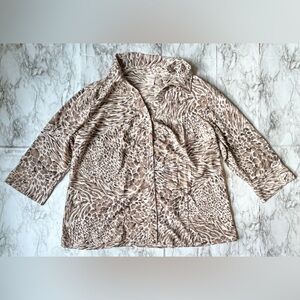 Covington Woman Size 20/22W brown white animal print button up blouse 3/4 sleeve